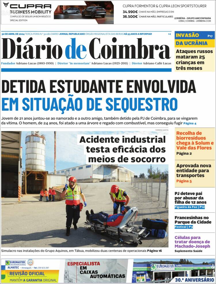 Portada de Diário de Coimbra (Portugal)