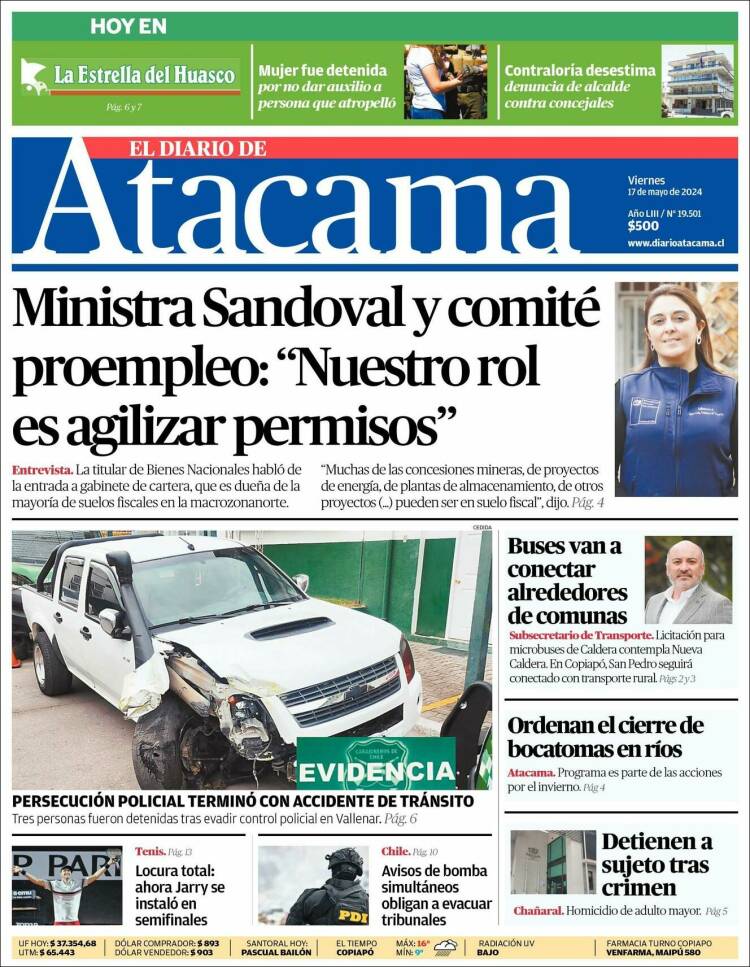 Portada de Diario de Atacama (Chile)