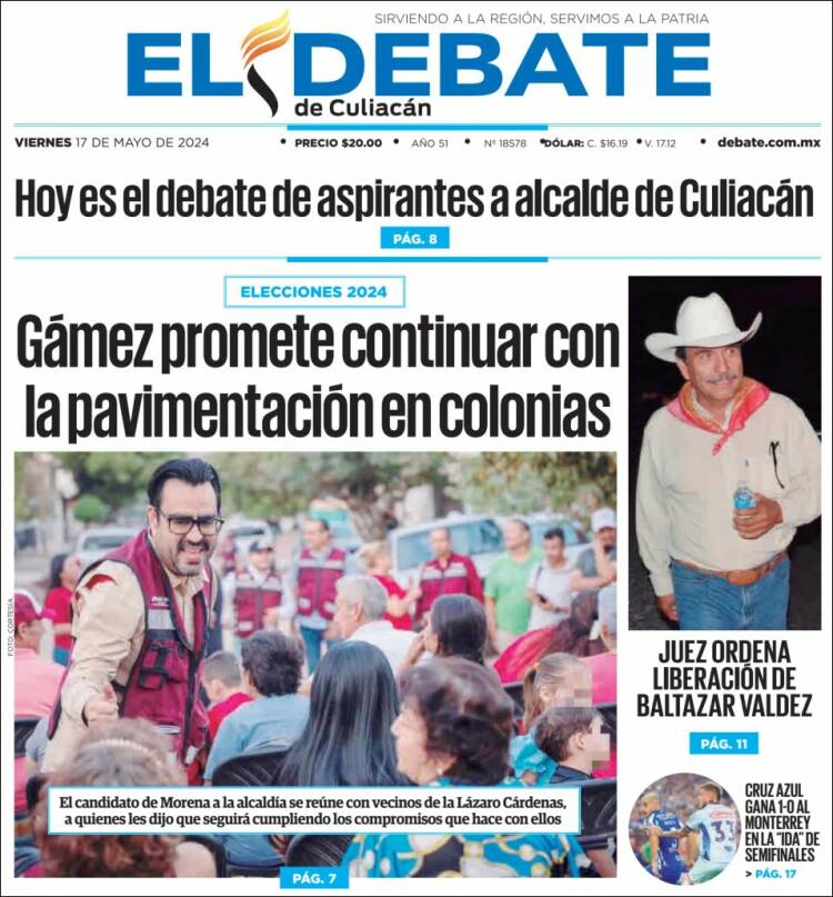 Portada de El Debate de Culiacán (México)