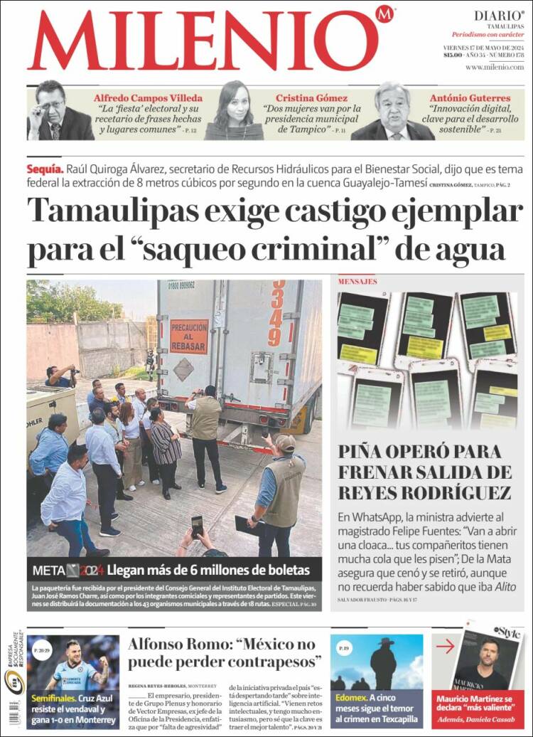 Portada de Milenio - Tamaulipas (México)