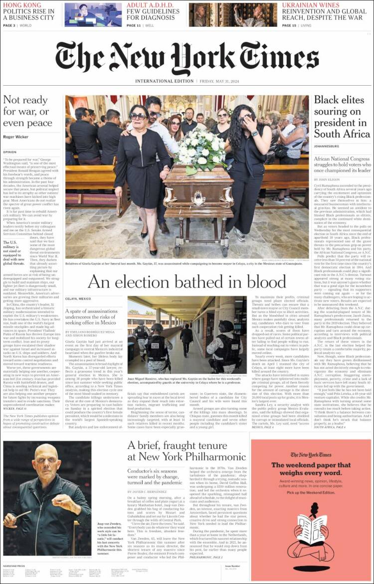 Portada de International New York Times (Europa)