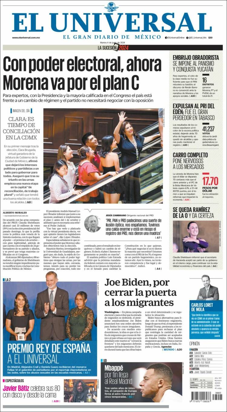 Portada de El Universal (México)