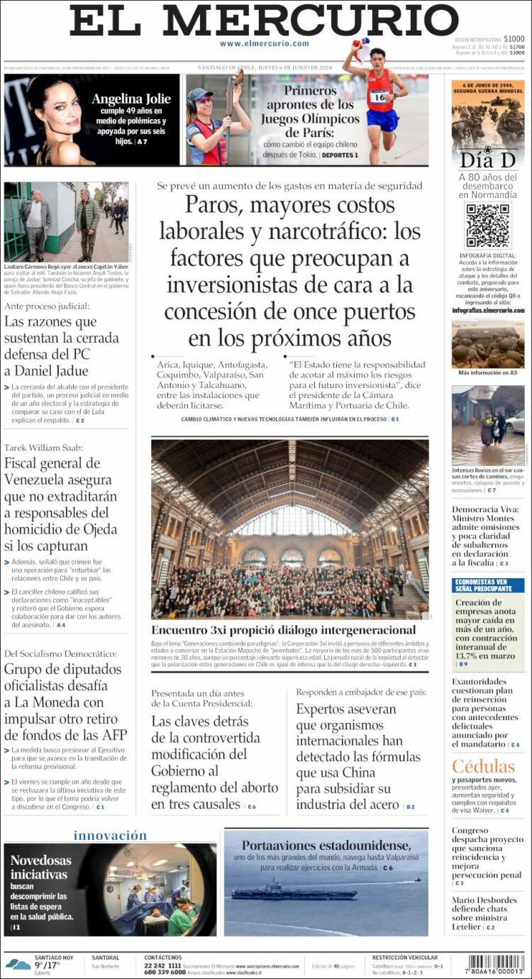 Portada de El Mercurio (Chile)