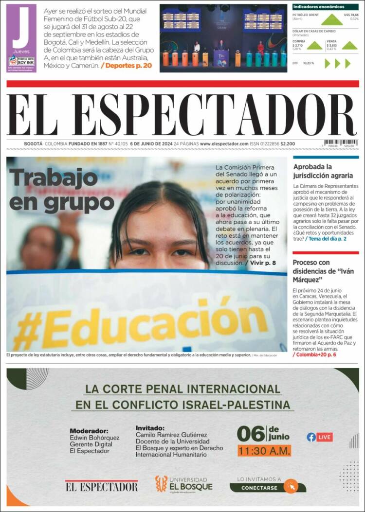 Portada de El Espectador (Colombia)