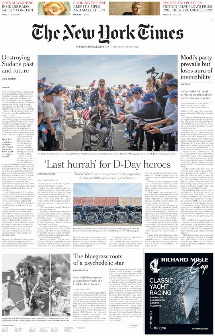 Portada de International New York Times (Europa)