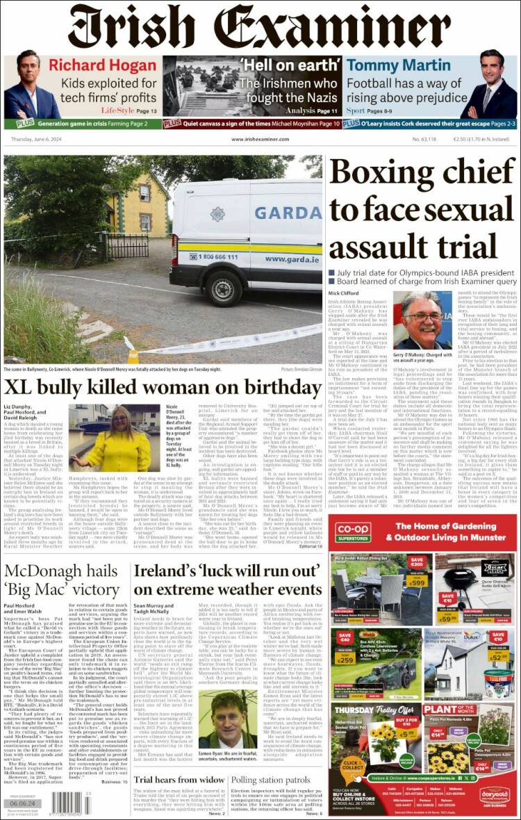 Portada de Irish Examiner (Irlanda)