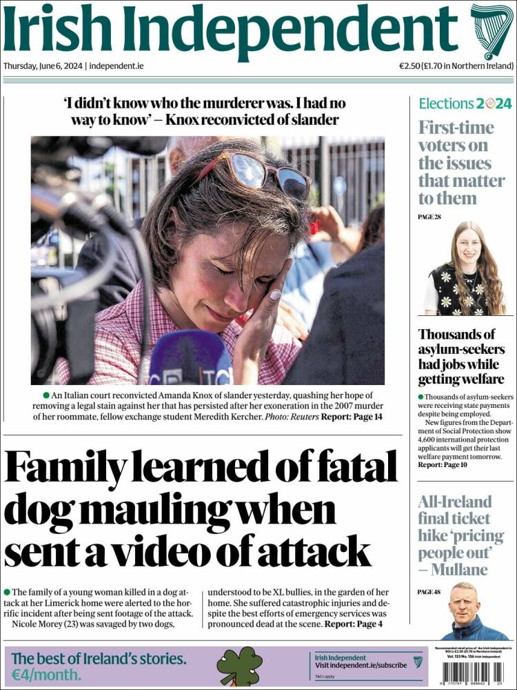 Portada de Irish Independent (Irlanda)