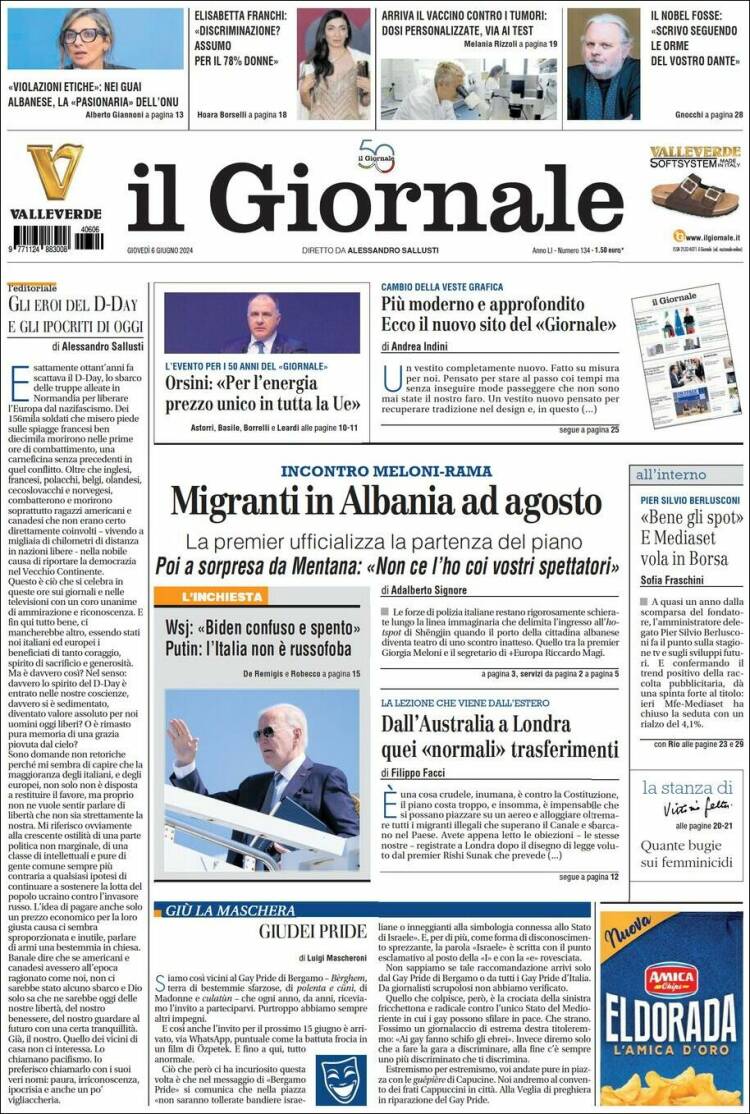 Portada de il Giornale (Italia)