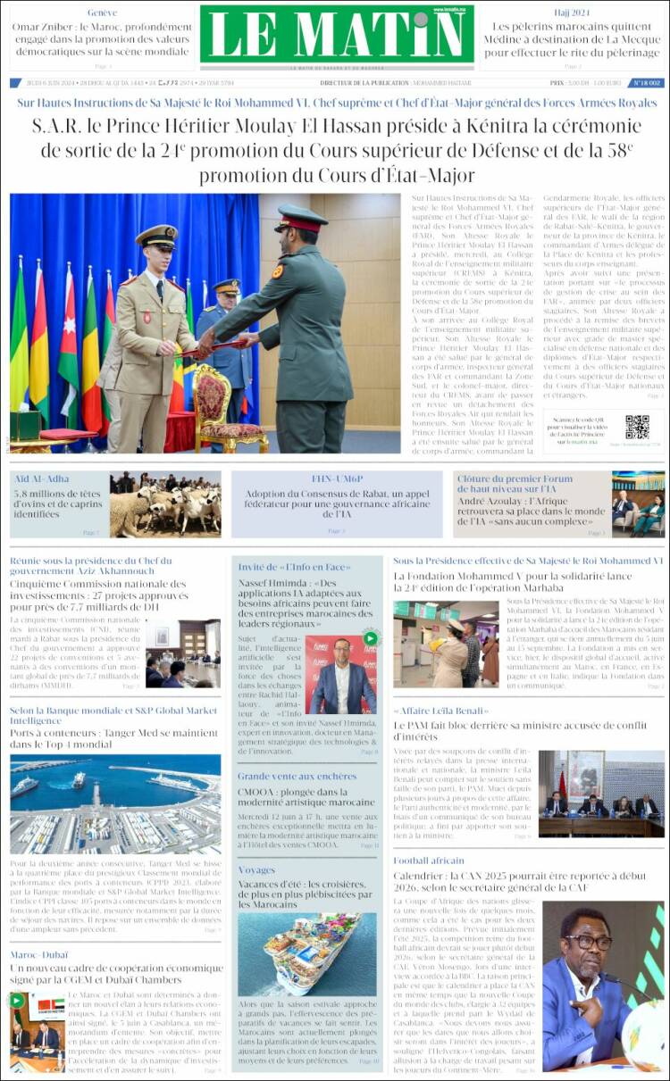 Portada de Le Matin (Marruecos)