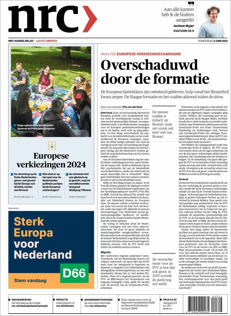 Portada de NRC Handelsblad (Países Bajos)