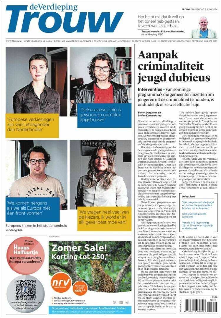 Portada de Trouw (Países Bajos)