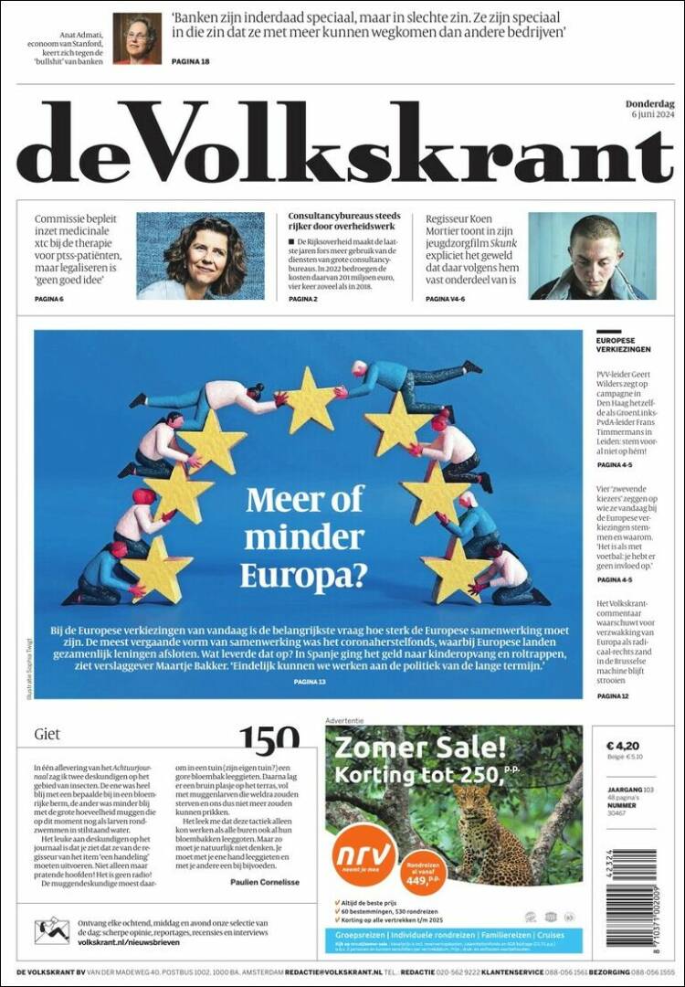 Portada de De Volkskrant (Países Bajos)