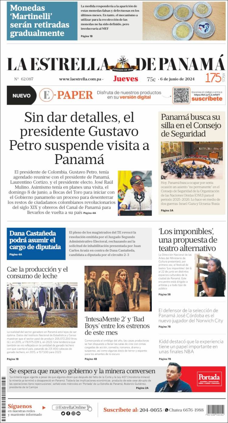 Portada de La Estrella de Panamá (Panamá)