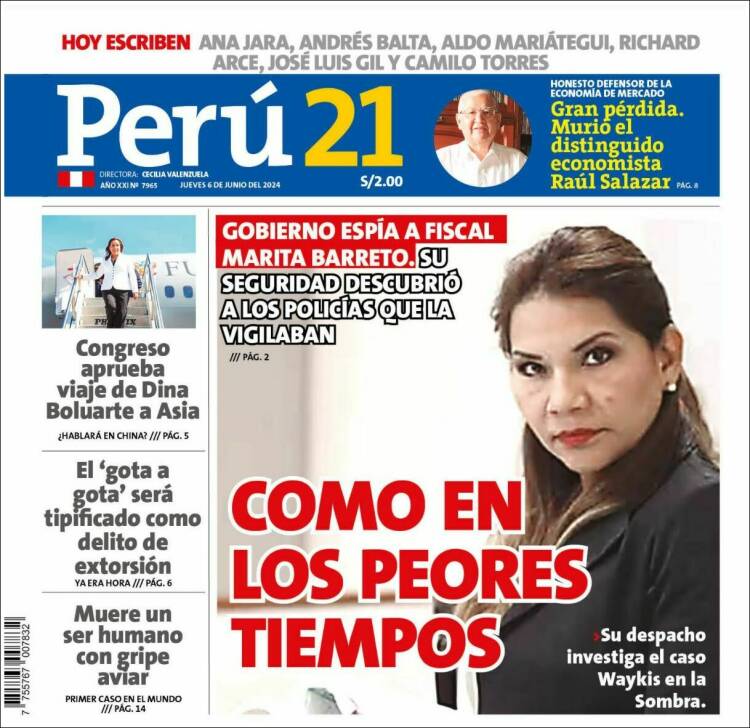 Portada de Perú 21 (Perú)