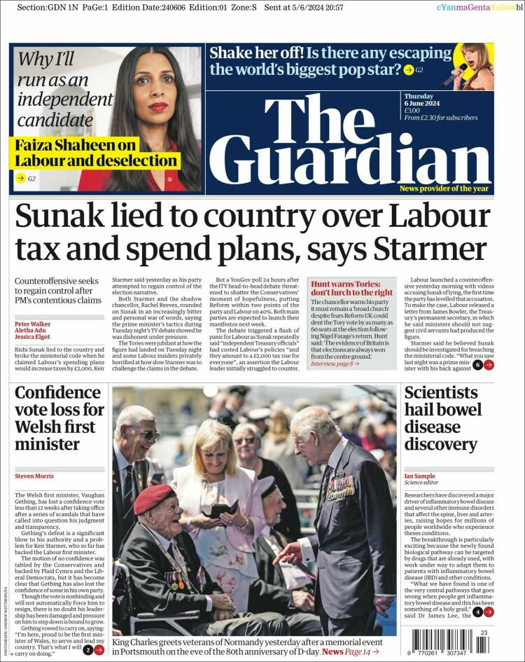 Portada de The Guardian (Reino Unido)