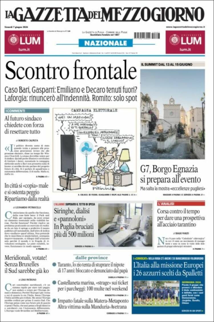 Portada de La Gazzetta del Mezzogiorno (Italia)