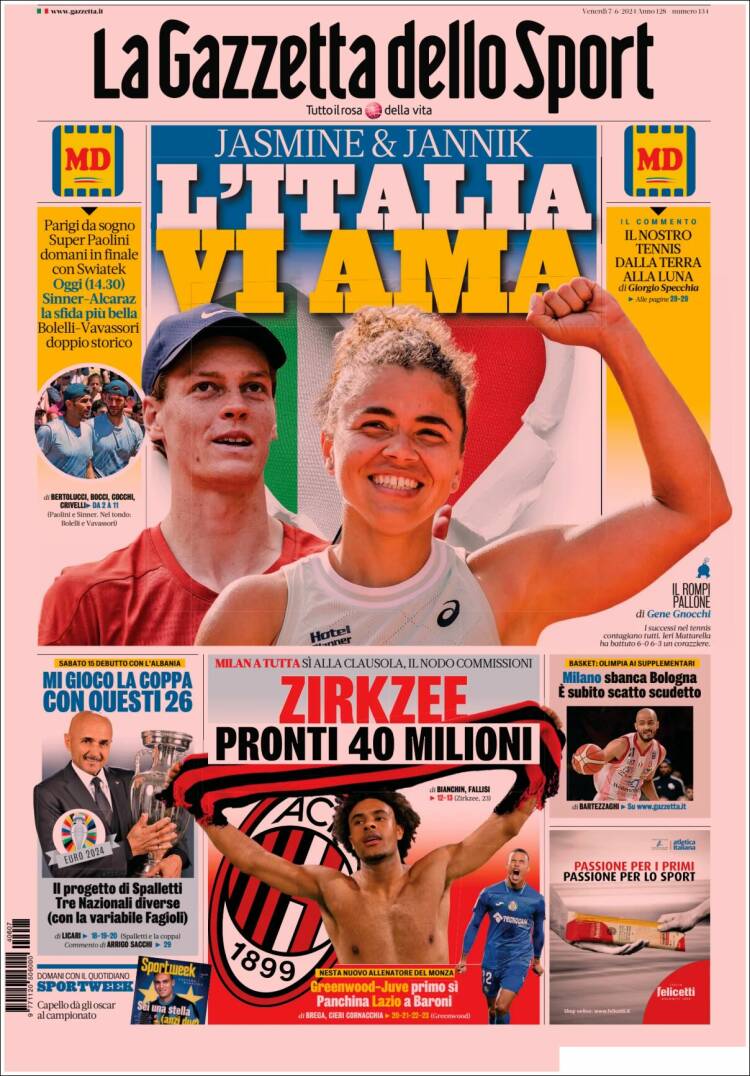 Portada de La Gazzetta dello Sport (Italia)