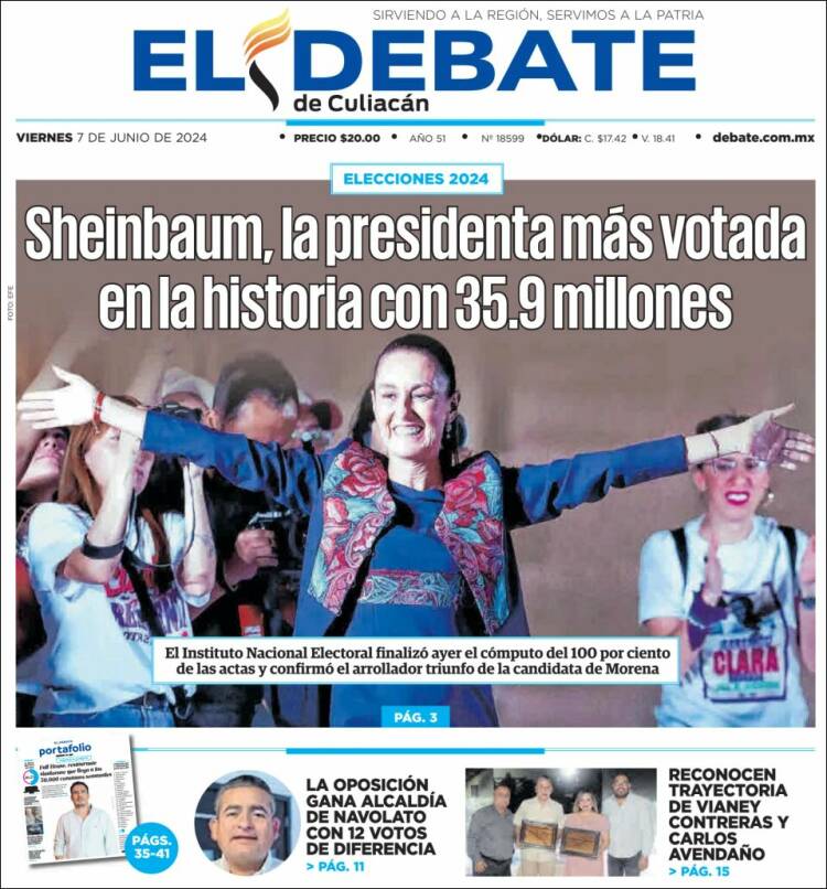Portada de El Debate de Culiacán (México)