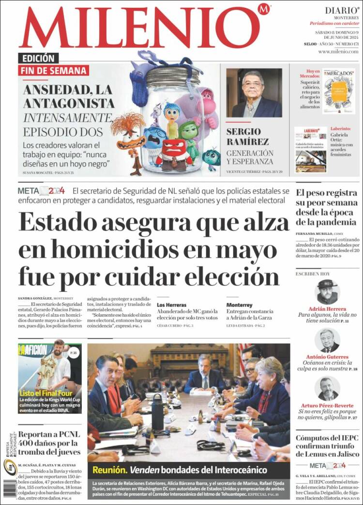Portada de Milenio de Monterrey (México)
