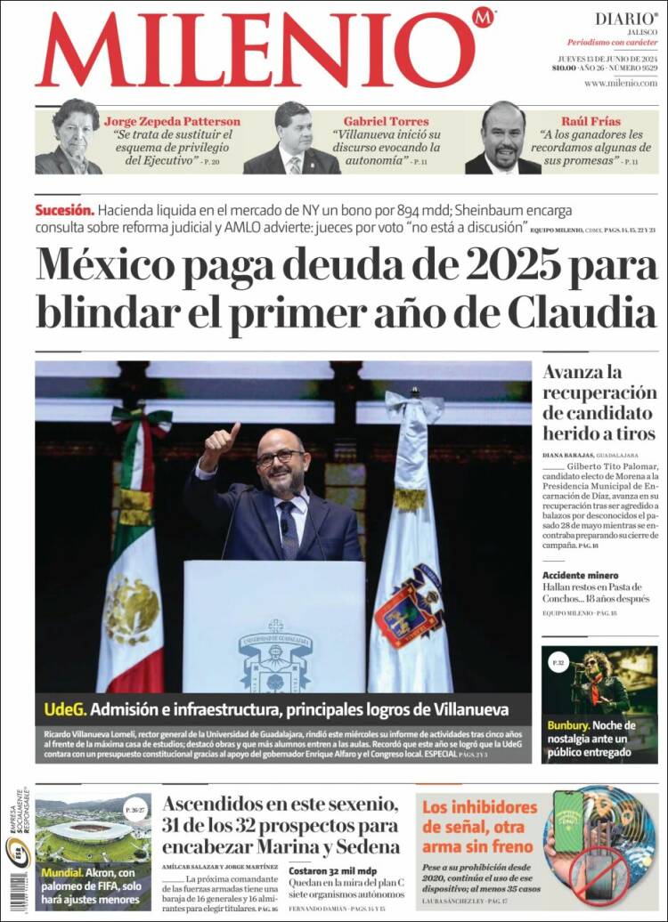Portada de Milenio - Jalisco (México)