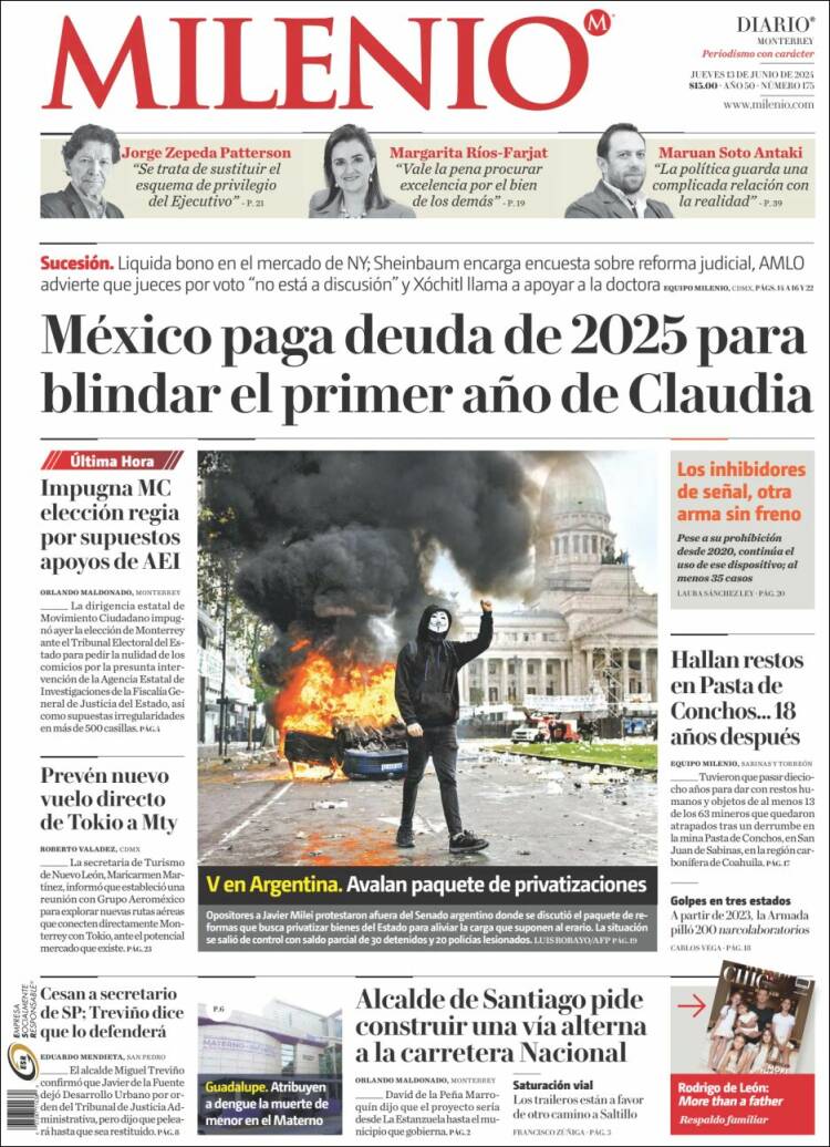 Portada de Milenio de Monterrey (México)