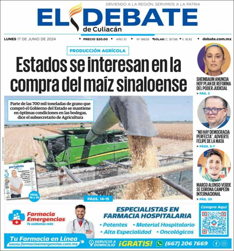 Portada de El Debate de Culiacán (México)