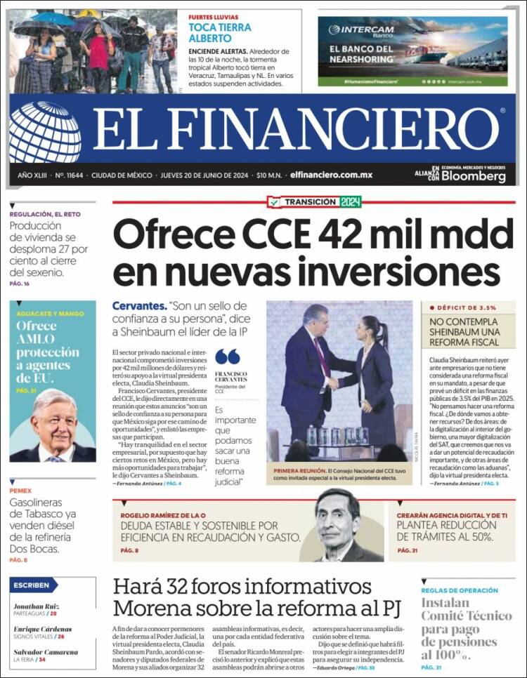 Portada de El Financiero (México)