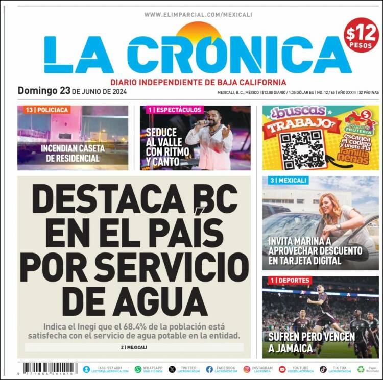 Portada de La Crónica de Baja California (México)