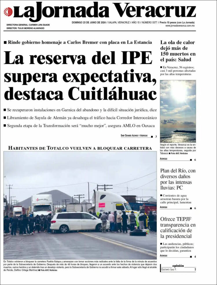 Portada de La Jornada Veracruz (México)