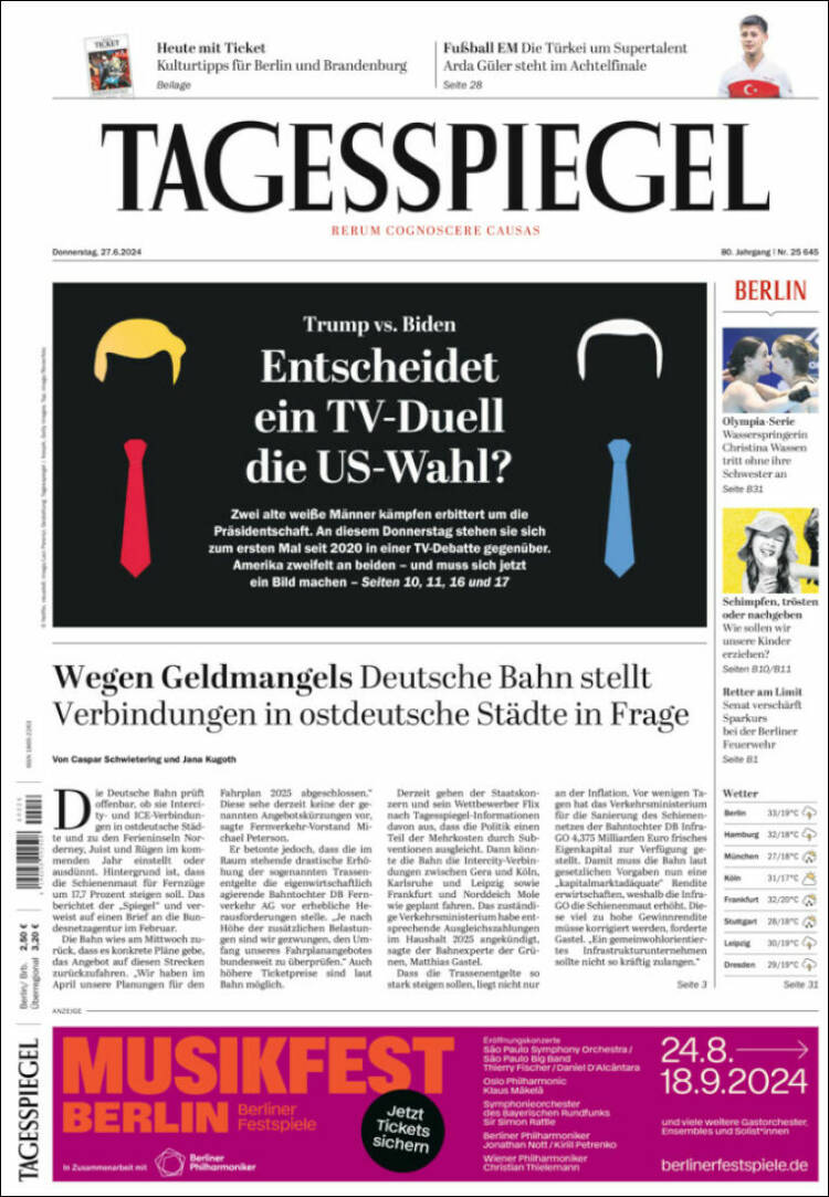 Portada de Der Tagesspiegel (Alemania)