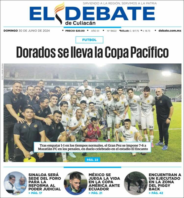 Portada de El Debate de Culiacán (México)
