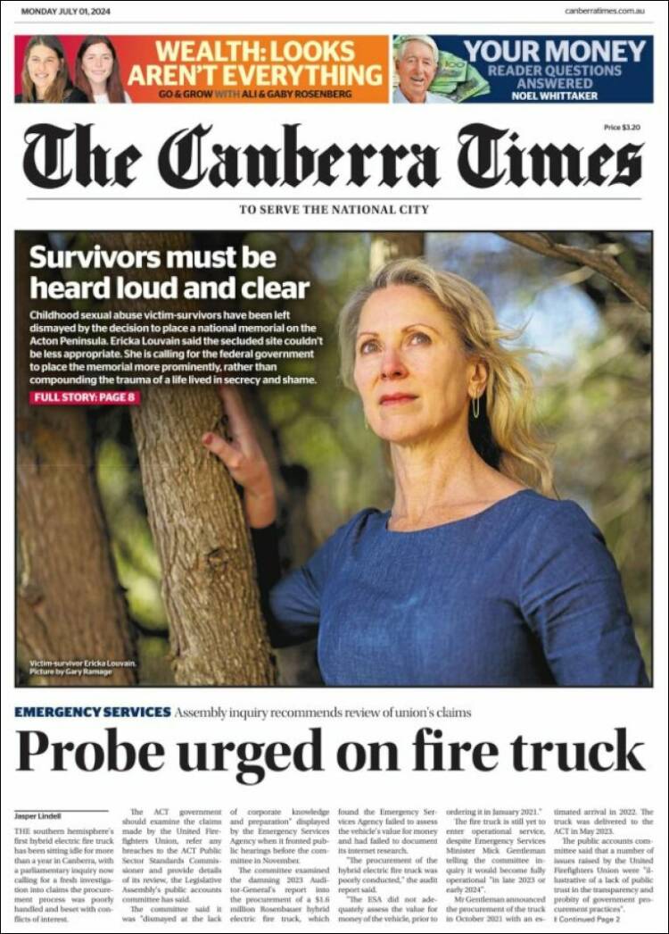 Portada de The Canberra Times (Australia)
