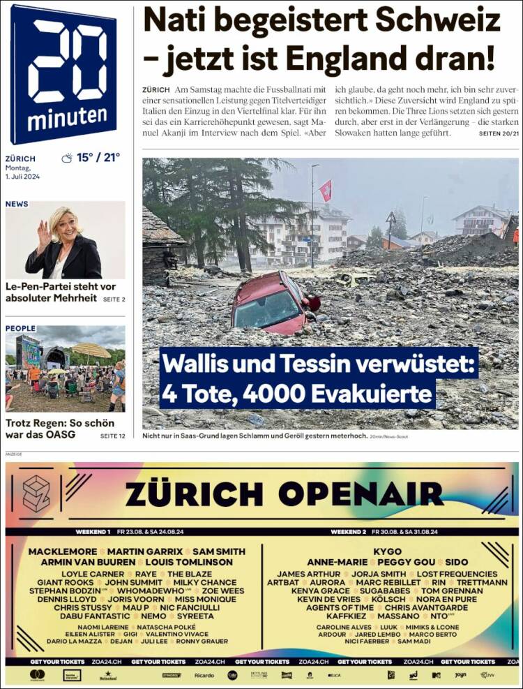 Portada de 20Minuten - Zürich (Switzerland)