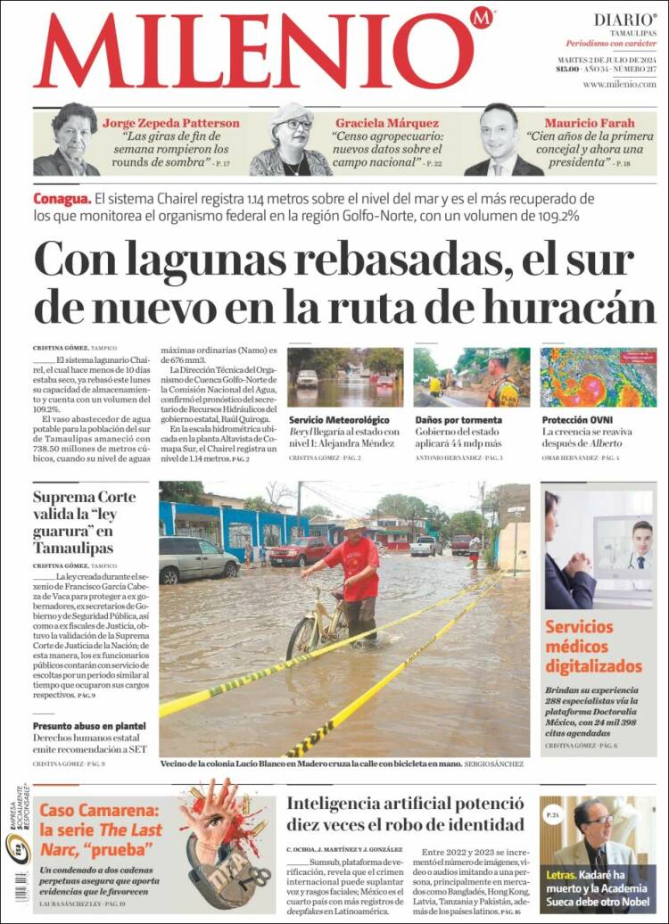 Portada de Milenio - Tamaulipas (México)