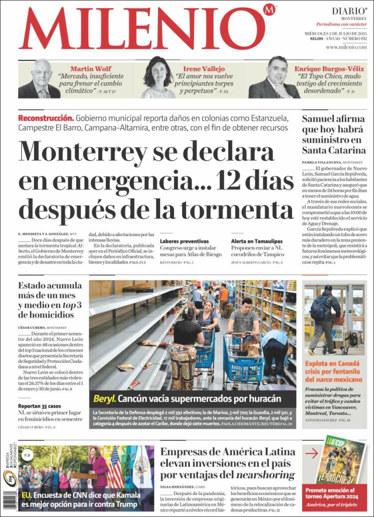 Portada de Milenio de Monterrey (México)