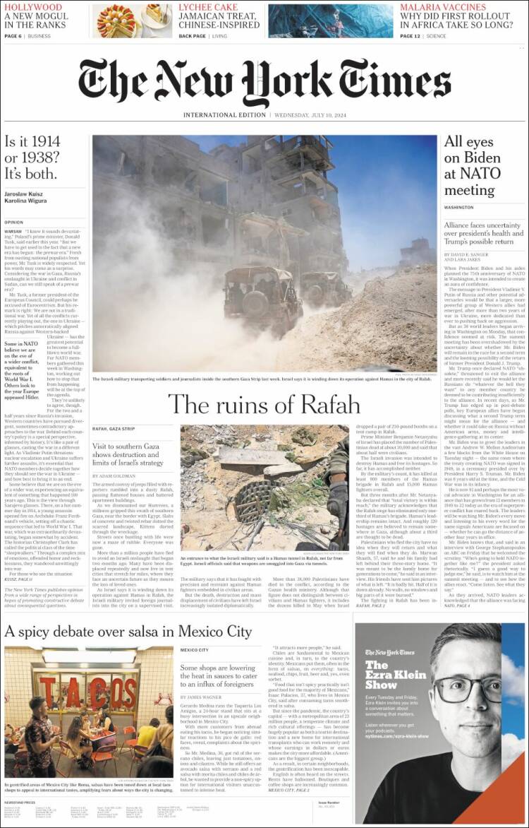 Portada de International New York Times (Europa)