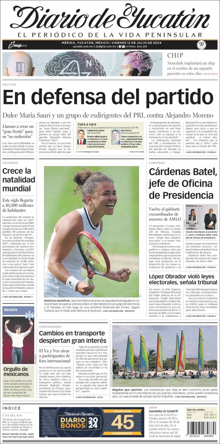 Portada de Diario de Yucatán (México)