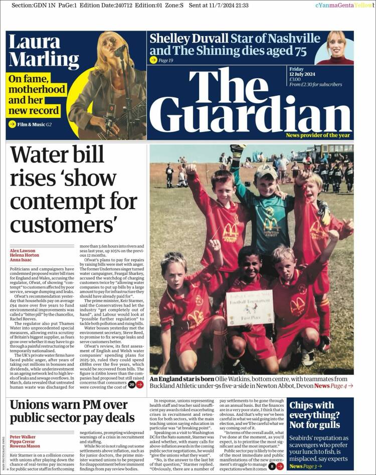 Portada de The Guardian (Reino Unido)
