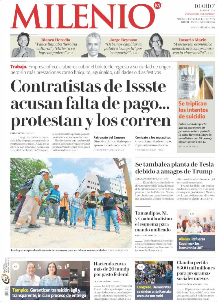Portada de Milenio - Tamaulipas (México)
