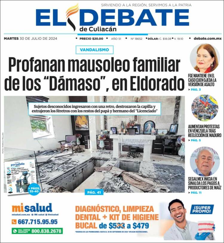 Portada de El Debate de Culiacán (México)