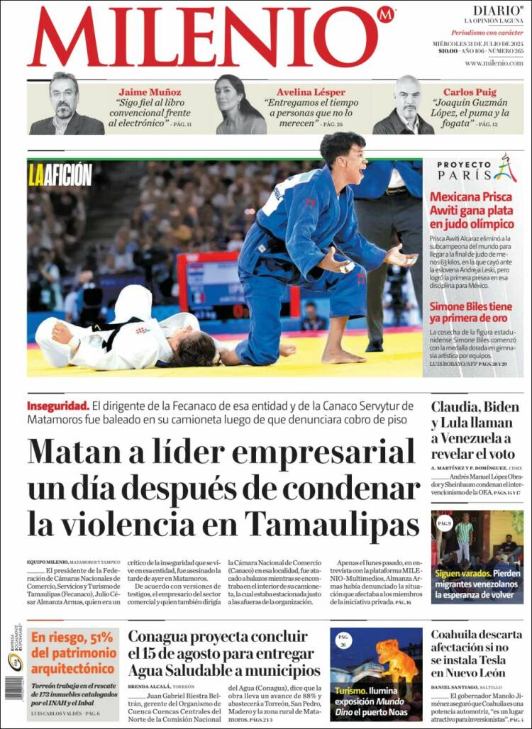 Portada de Milenio - Laguna (México)