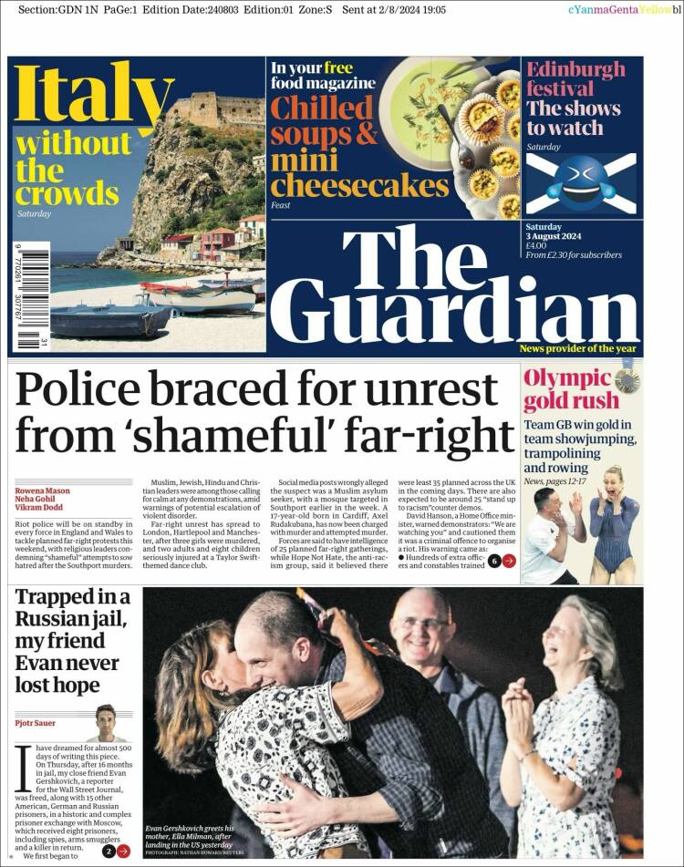 Portada de The Guardian (Reino Unido)