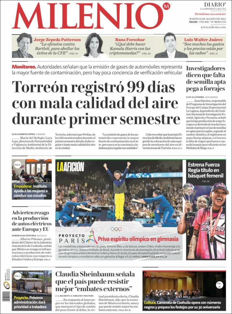 Portada de Milenio - Laguna (México)