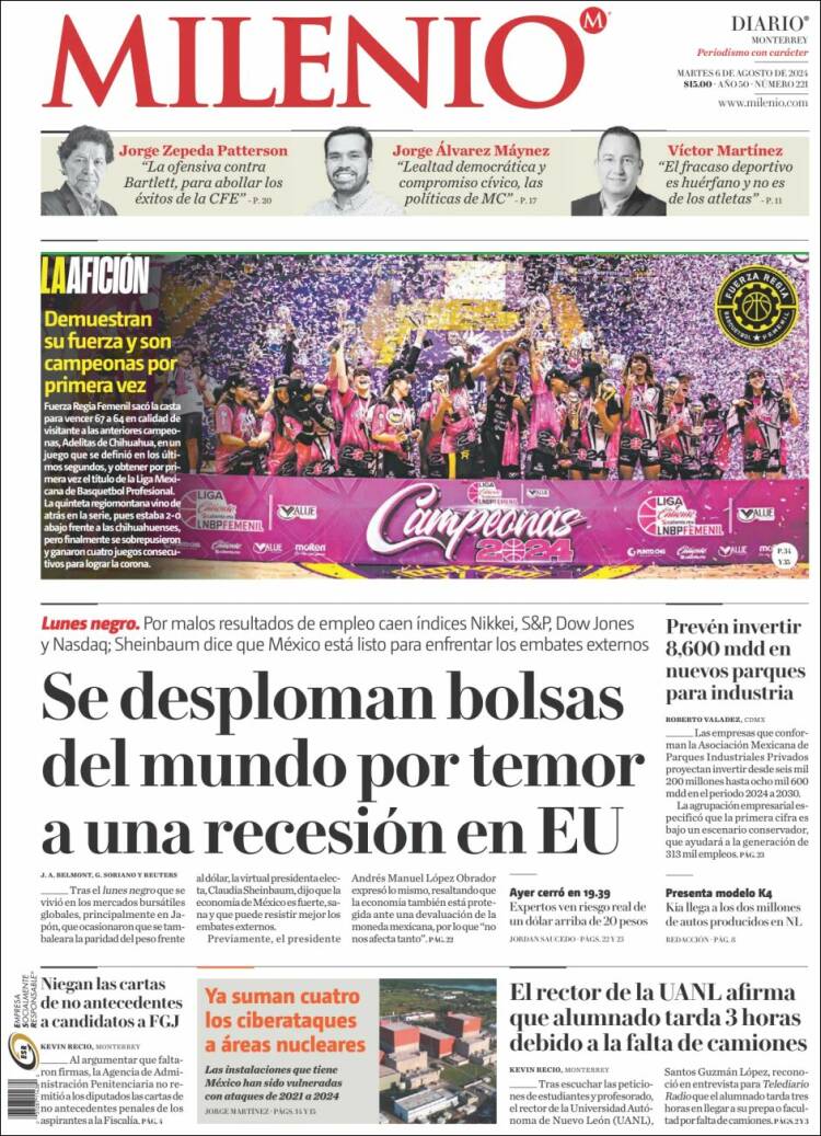 Portada de Milenio de Monterrey (México)
