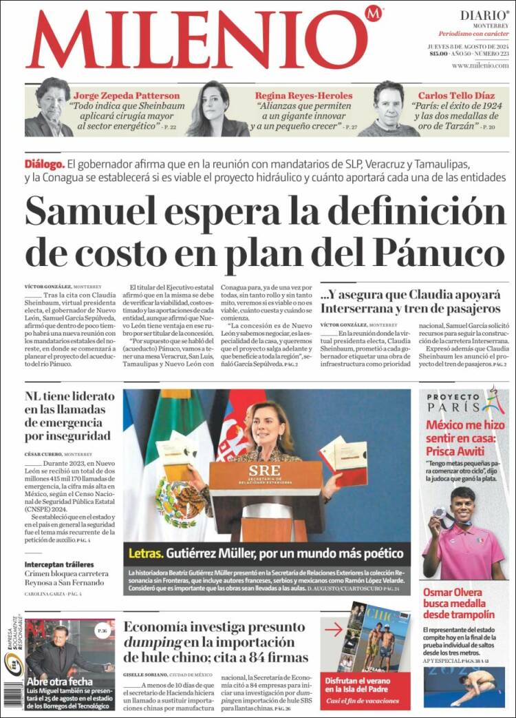 Portada de Milenio de Monterrey (México)