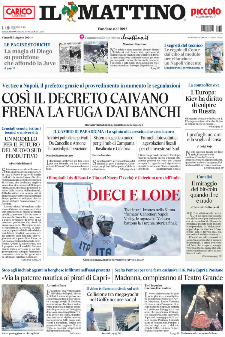 Portada de Il Mattino (Italia)