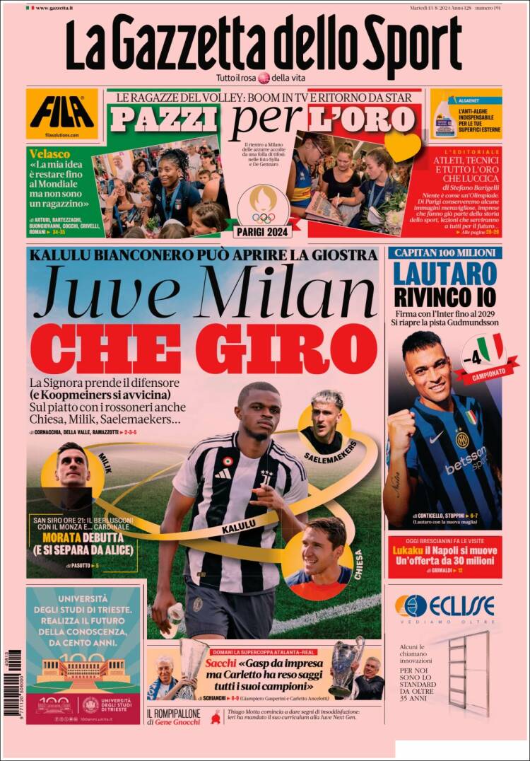 Portada de La Gazzetta dello Sport (Italia)