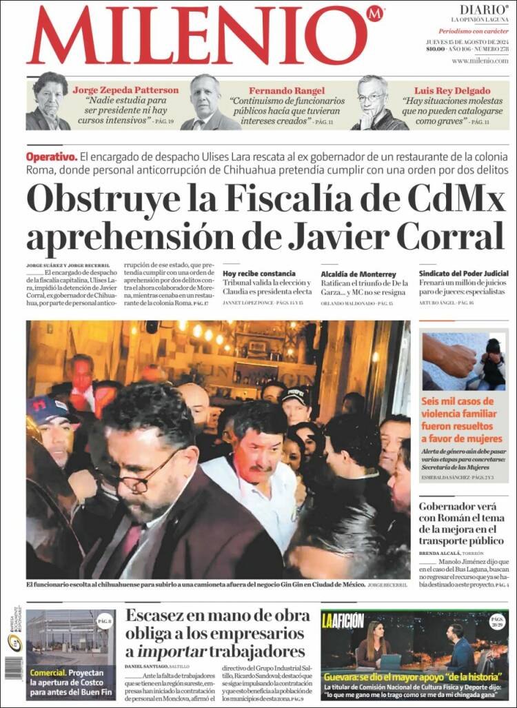 Portada de Milenio - Laguna (México)