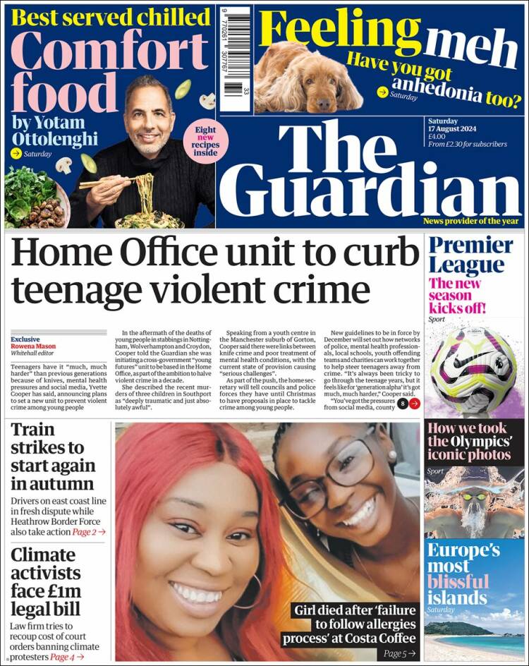 Portada de The Guardian (Reino Unido)