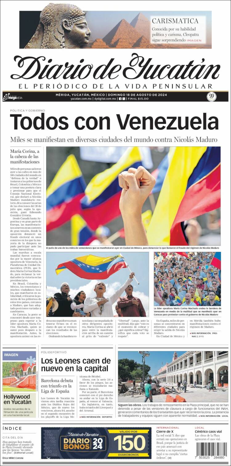 Portada de Diario de Yucatán (México)